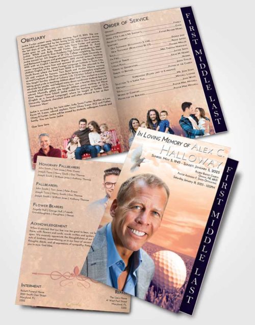 2 Page Graduated Step Fold Funeral Program Template Brochure Lavender Sunset Golf Serenity