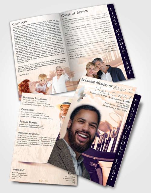 2 Page Graduated Step Fold Funeral Program Template Brochure Lavender Sunset Golf Set