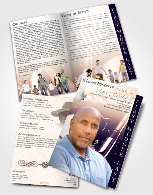 2 Page Graduated Step Fold Funeral Program Template Brochure Lavender Sunset Golf Swing