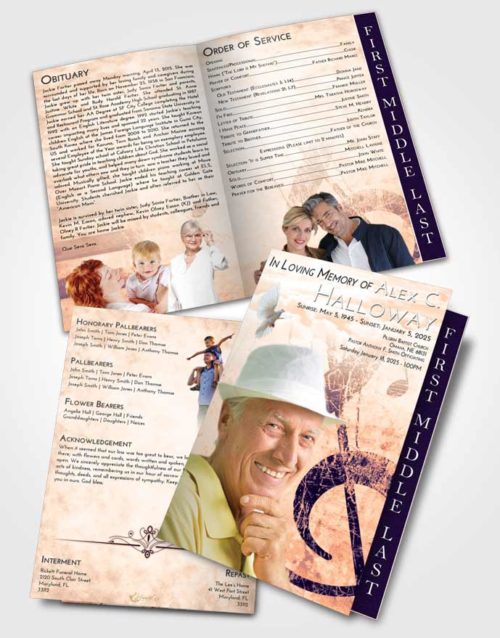 2 Page Graduated Step Fold Funeral Program Template Brochure Lavender Sunset Harmonica
