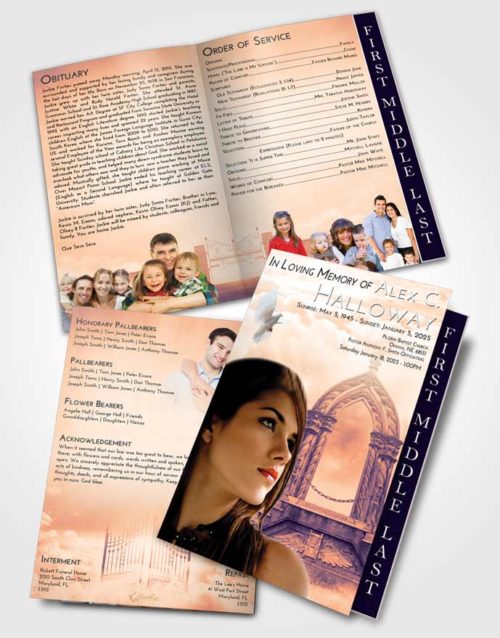 2 Page Graduated Step Fold Funeral Program Template Brochure Lavender Sunset Heavens Path