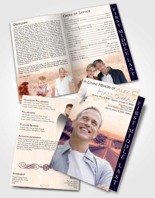 2 Page Graduated Step Fold Funeral Program Template Brochure Lavender Sunset Highway Cruise