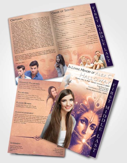 2 Page Graduated Step Fold Funeral Program Template Brochure Lavender Sunset Hindu Desire