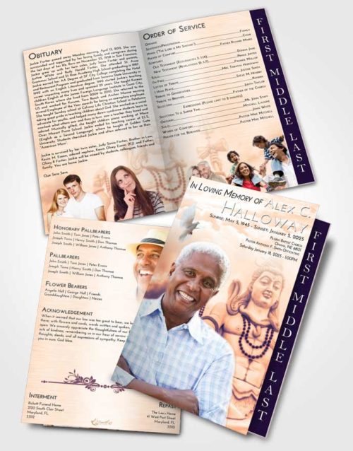 2 Page Graduated Step Fold Funeral Program Template Brochure Lavender Sunset Hindu Mystery