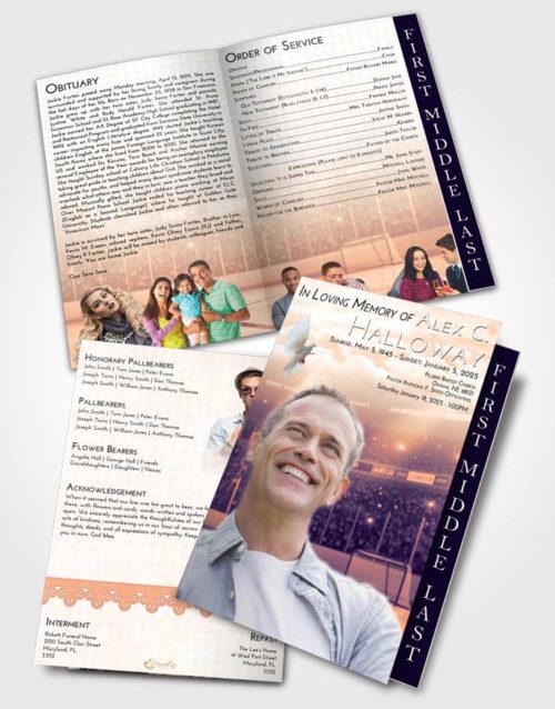 2 Page Graduated Step Fold Funeral Program Template Brochure Lavender Sunset Hockey Love