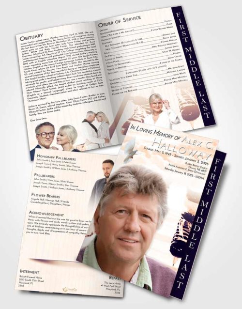 2 Page Graduated Step Fold Funeral Program Template Brochure Lavender Sunset Hockey Pride