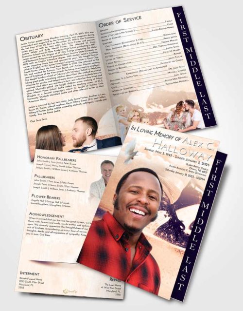 2 Page Graduated Step Fold Funeral Program Template Brochure Lavender Sunset Hockey Skates