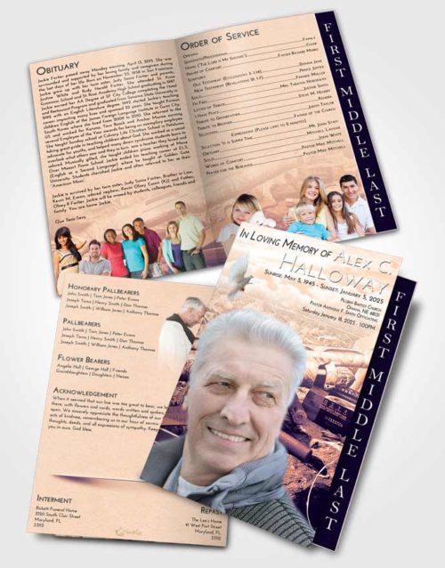 2 Page Graduated Step Fold Funeral Program Template Brochure Lavender Sunset Hunters Life