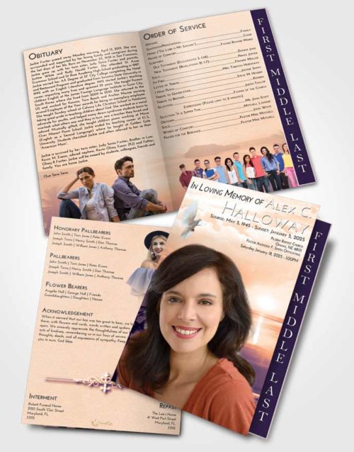 2 Page Graduated Step Fold Funeral Program Template Brochure Lavender Sunset Italian Sun