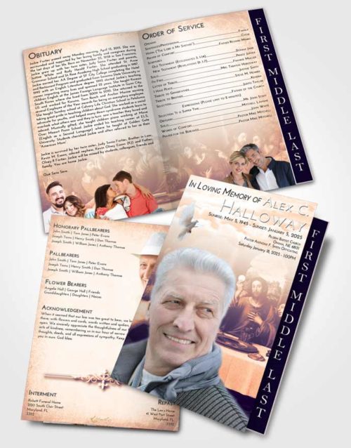 2 Page Graduated Step Fold Funeral Program Template Brochure Lavender Sunset Jesus Last Supper