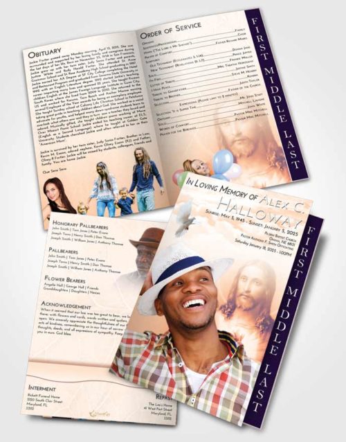 2 Page Graduated Step Fold Funeral Program Template Brochure Lavender Sunset Jesus Love