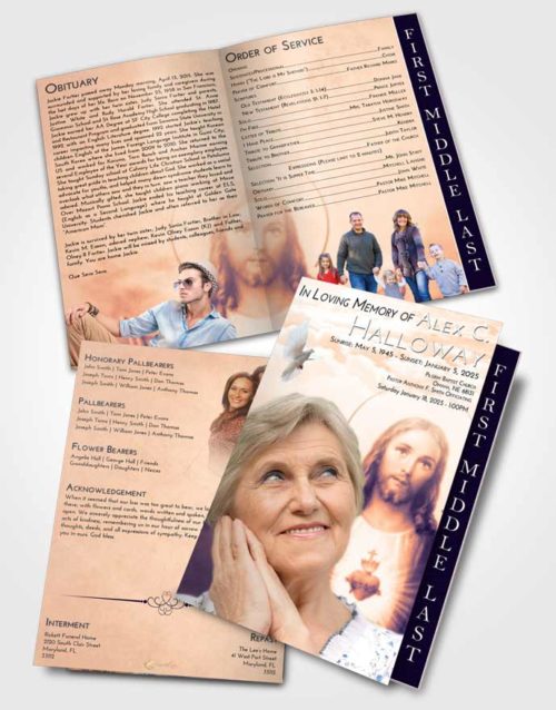 2 Page Graduated Step Fold Funeral Program Template Brochure Lavender Sunset Jesus our Lord