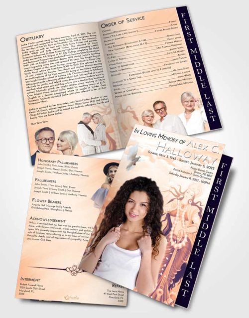 2 Page Graduated Step Fold Funeral Program Template Brochure Lavender Sunset Lakshmi Divinity