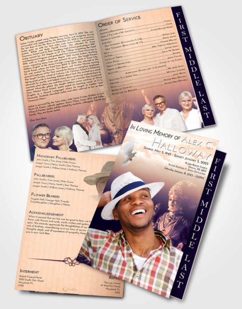 2 Page Graduated Step Fold Funeral Program Template Brochure Lavender Sunset Lakshmi Surprise