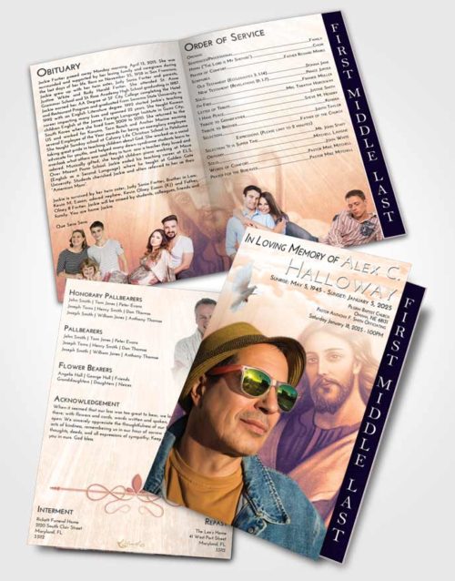 2 Page Graduated Step Fold Funeral Program Template Brochure Lavender Sunset Life of Jesus