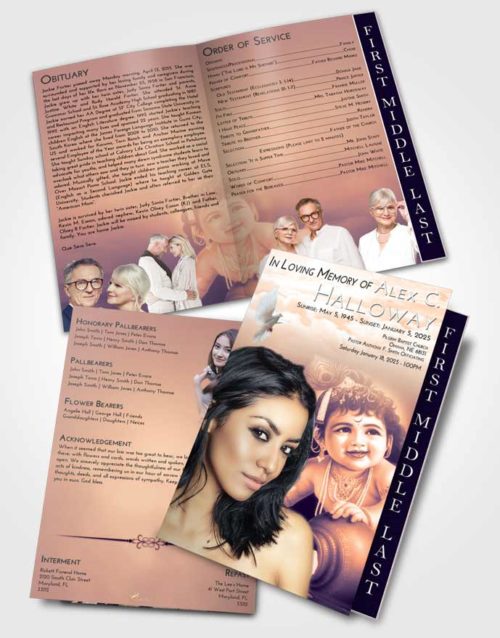 2 Page Graduated Step Fold Funeral Program Template Brochure Lavender Sunset Lord Krishna Divinity