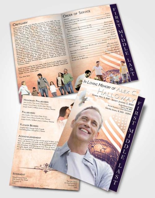 2 Page Graduated Step Fold Funeral Program Template Brochure Lavender Sunset Loving Veteran