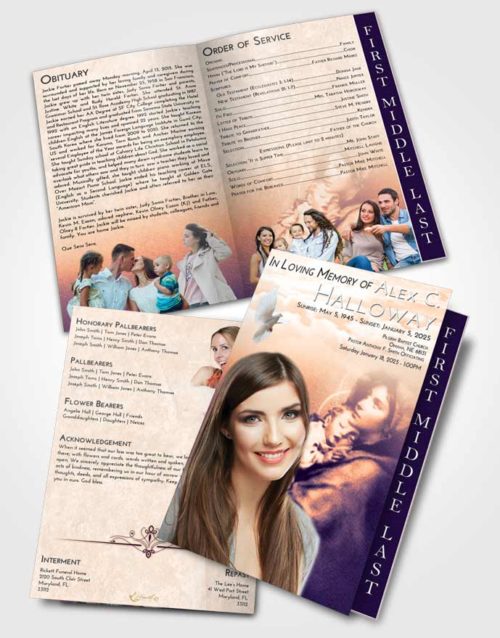 2 Page Graduated Step Fold Funeral Program Template Brochure Lavender Sunset Mary and Jesus