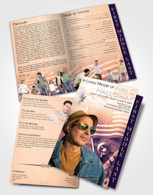 2 Page Graduated Step Fold Funeral Program Template Brochure Lavender Sunset Military Medical