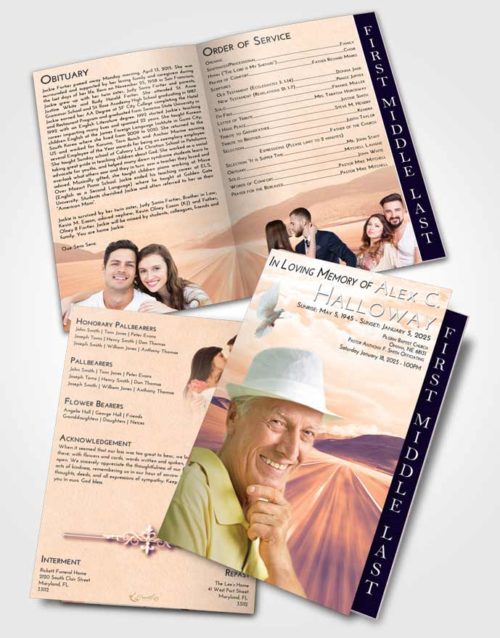 2 Page Graduated Step Fold Funeral Program Template Brochure Lavender Sunset Morning Highway