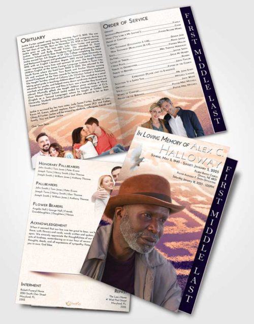 2 Page Graduated Step Fold Funeral Program Template Brochure Lavender Sunset NFL Football
