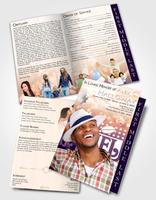 2 Page Graduated Step Fold Funeral Program Template Brochure Lavender Sunset NFL Star
