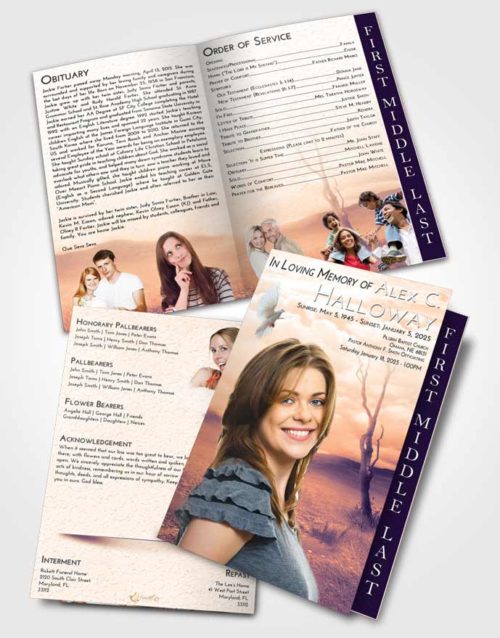 2 Page Graduated Step Fold Funeral Program Template Brochure Lavender Sunset Peaceful Fall