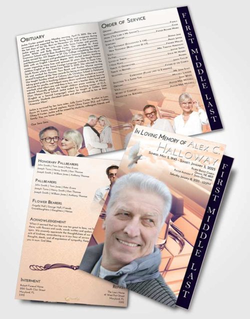 2 Page Graduated Step Fold Funeral Program Template Brochure Lavender Sunset Piano Keys