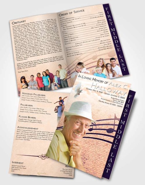 2 Page Graduated Step Fold Funeral Program Template Brochure Lavender Sunset Portamento