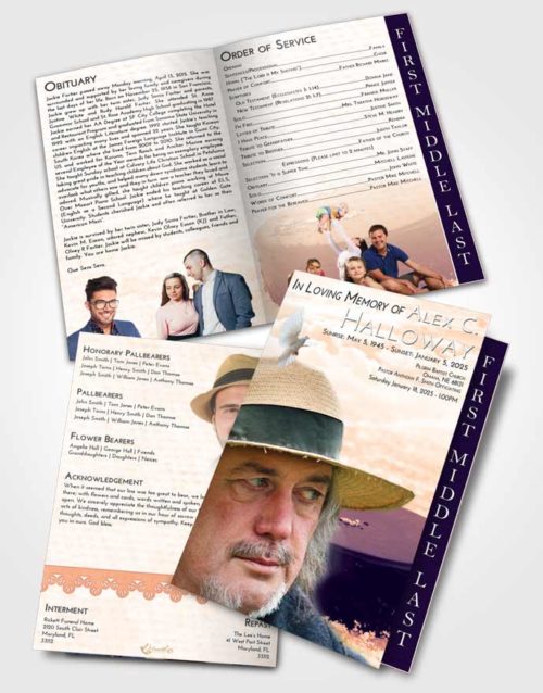 2 Page Graduated Step Fold Funeral Program Template Brochure Lavender Sunset Puck of Honor