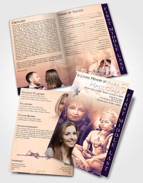 2 Page Graduated Step Fold Funeral Program Template Brochure Lavender Sunset Ram Bhakth Hanuman