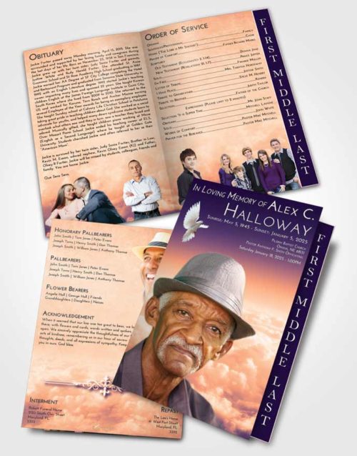 2 Page Graduated Step Fold Funeral Program Template Brochure Lavender Sunset Return to the Clouds