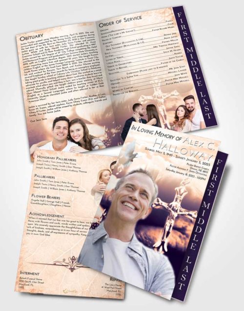 2 Page Graduated Step Fold Funeral Program Template Brochure Lavender Sunset Rosary Life