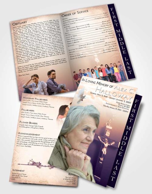 2 Page Graduated Step Fold Funeral Program Template Brochure Lavender Sunset Rosary Love