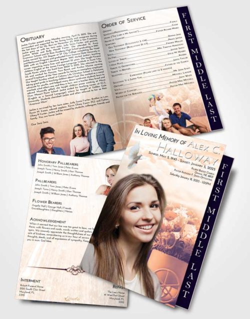 2 Page Graduated Step Fold Funeral Program Template Brochure Lavender Sunset Rose Love