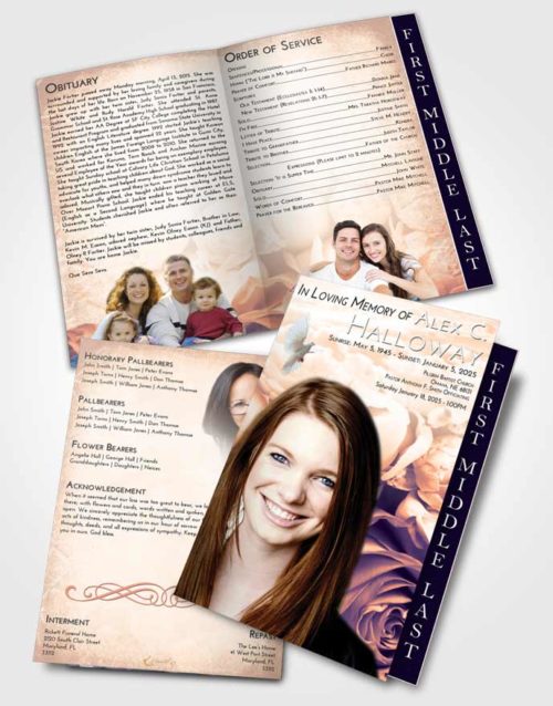2 Page Graduated Step Fold Funeral Program Template Brochure Lavender Sunset Rose Magic