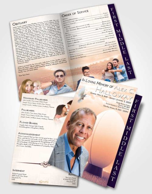 2 Page Graduated Step Fold Funeral Program Template Brochure Lavender Sunset Rugby Honor