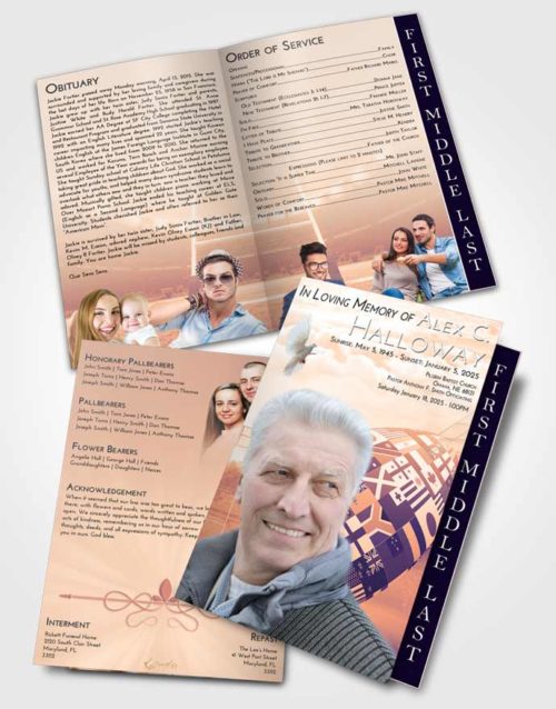 2 Page Graduated Step Fold Funeral Program Template Brochure Lavender Sunset Rugby Passion
