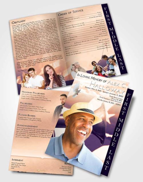 2 Page Graduated Step Fold Funeral Program Template Brochure Lavender Sunset Service Honor