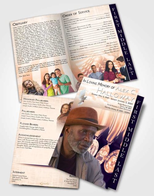 2 Page Graduated Step Fold Funeral Program Template Brochure Lavender Sunset Service Reward