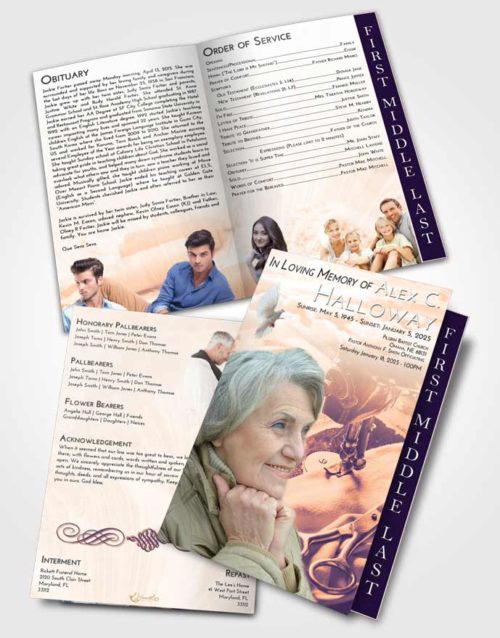2 Page Graduated Step Fold Funeral Program Template Brochure Lavender Sunset Sewing Love