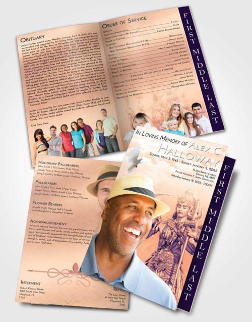 2 Page Graduated Step Fold Funeral Program Template Brochure Lavender Sunset Shiva Desire