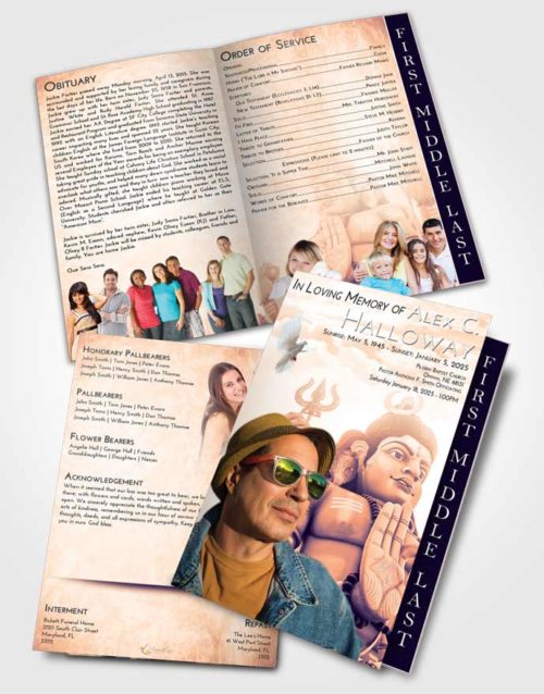 2 Page Graduated Step Fold Funeral Program Template Brochure Lavender Sunset Shiva Divinity