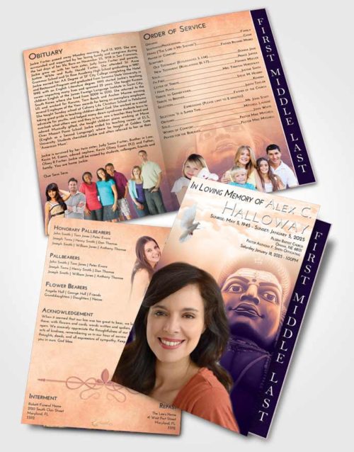 2 Page Graduated Step Fold Funeral Program Template Brochure Lavender Sunset Shiva Surprise