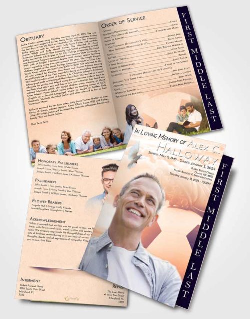 2 Page Graduated Step Fold Funeral Program Template Brochure Lavender Sunset Soccer Cleats