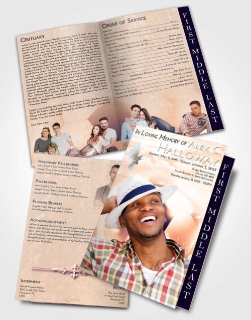 2 Page Graduated Step Fold Funeral Program Template Brochure Lavender Sunset Soccer Destiny