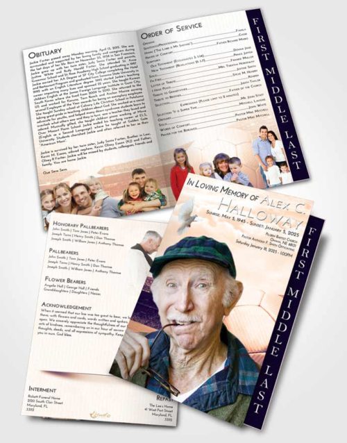 2 Page Graduated Step Fold Funeral Program Template Brochure Lavender Sunset Soccer Love