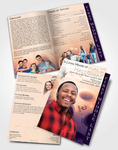2 Page Graduated Step Fold Funeral Program Template Brochure Lavender Sunset Soccer Miracle