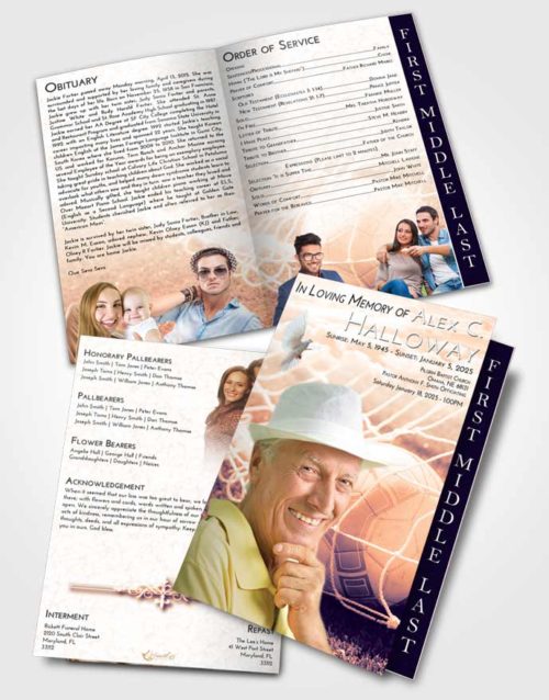 2 Page Graduated Step Fold Funeral Program Template Brochure Lavender Sunset Soccer Pride
