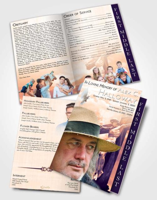 2 Page Graduated Step Fold Funeral Program Template Brochure Lavender Sunset Spiritual Cross